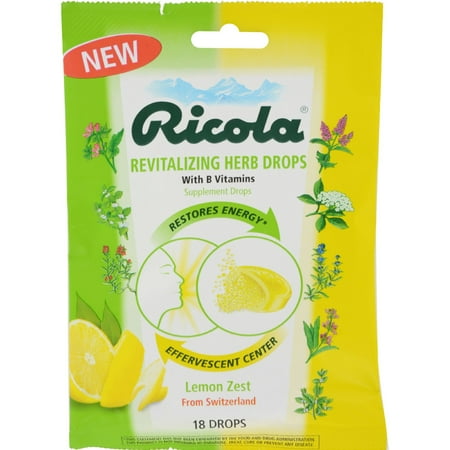 Ricola Revitalizing Supplement Drops with B Vitamins Lemon Zest - 18 CT