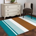 thumbnail image 3 of Modern Brown Teal Runner Rug 2.7x5 FT, Non Slip Entryway Carpet, Boho Contemporary Geometric Striped Washable Soft Floor Carpet Entrance Mat Non-Shedding Throw Rug for Hallway Laundry Room Bedside, 3 of 9