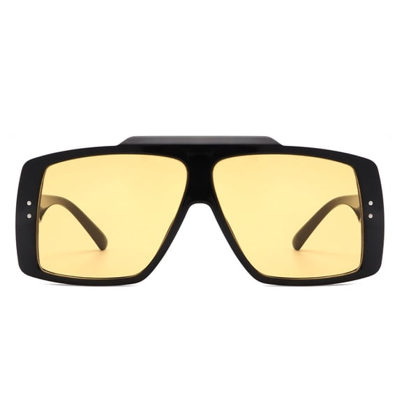Black Wide Frame Square Sunglasses - Yellow Lens UV Protection Bright Daily Eyewear