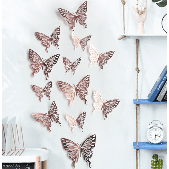 Butterfly Wall Decor Sticker Wall Decal, 12 Pcs 3D Art Removable Mural Decoration DIY Flying Decor for Kids Bedroom Home Party Nursery Classroom Offices Décor