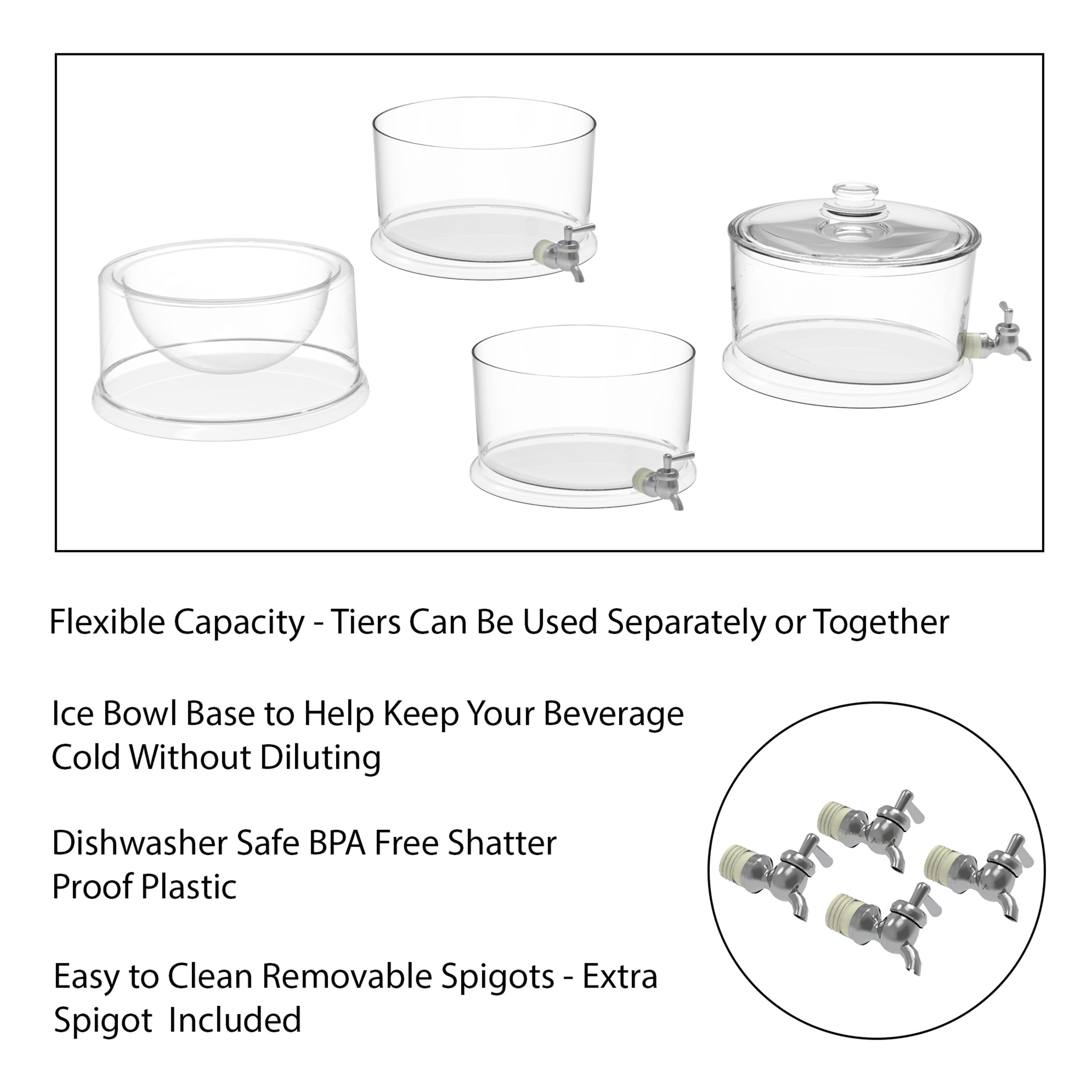 3-Tier Beverage Dispenser-Stackable Layers with Spigots & Ice Chilling Bowl-Holds 2.76 Gallons-Shatterproof Drink Stand for Parties by Classic Cuisine