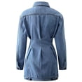 thumbnail image 3 of Women's Denim Lapel Pleated Long Sleeve Dress Casual Knee-Length Jacket Polyester Solid Color Daily Wear Party Work Spring Winter, 3 of 7