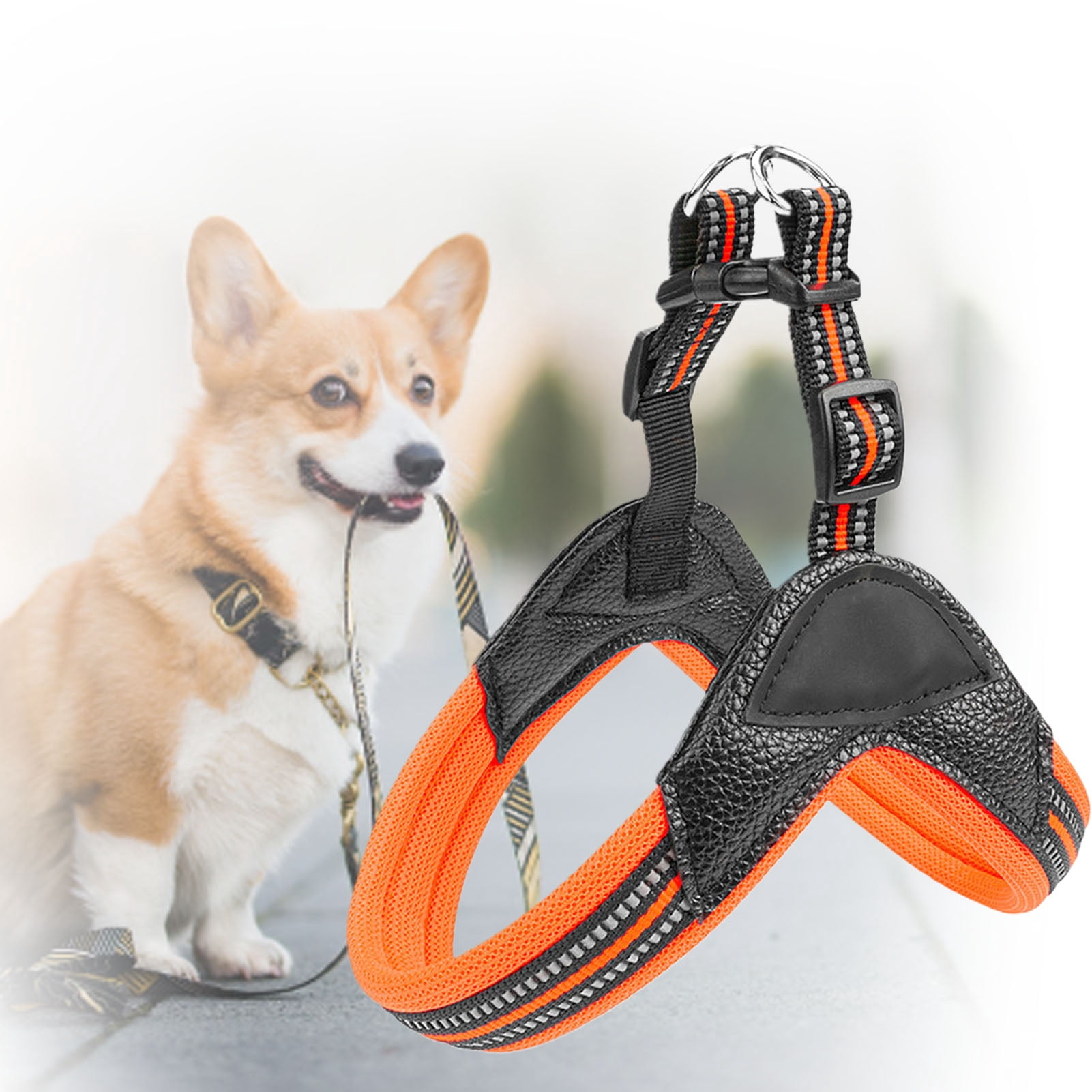 Flmtop Dog Harness Adjustable Explosion Proof Traction Tool Durable Pet Supplies for Outdoor Orange