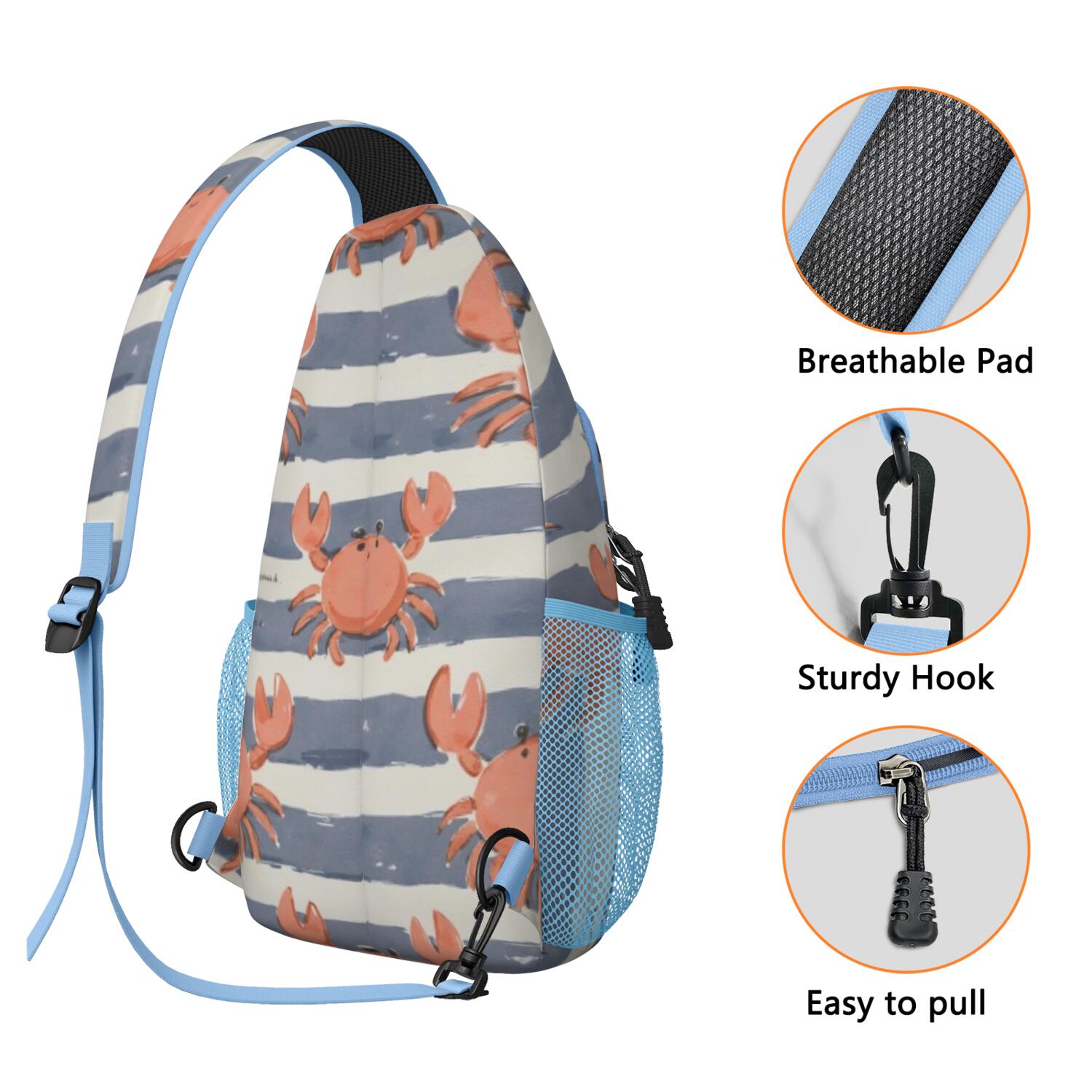 Marine Adorable Crab Crossbody Sling Bag for Women Men Shoulder Backpack Chest Bag AntiTheft Sling Shoulder Bag