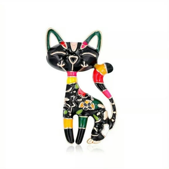 GKNET Cartoon Black Cat Brooch Oil Colour Alloy Animal Corsage Ladies Pins-s1