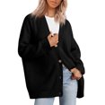 thumbnail image 5 of Jersey de mujer de color liso con escote en V y botones a juego sencillos de estilo europeo y estadounidense, 5 of 5