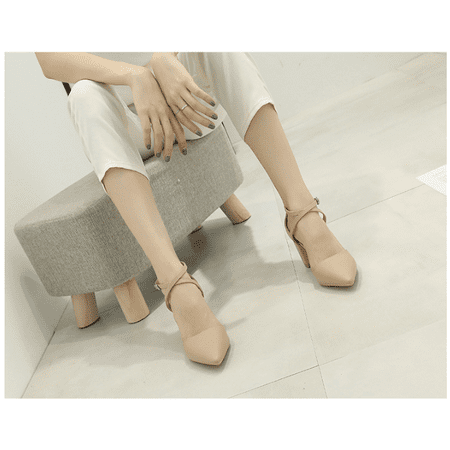 

Toyella Cross Strap Pointed Colorblock Hollow Heel Heel Ladies Heels Apricot 36