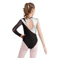 thumbnail image 3 of iiniim Kids Girls Mesh Long Sleeve Gymnastics Leotard Shiny Diamond Ballet Dance Bodysuit One Piece Jumpsuit Size 6-16 Silver 14, 3 of 7