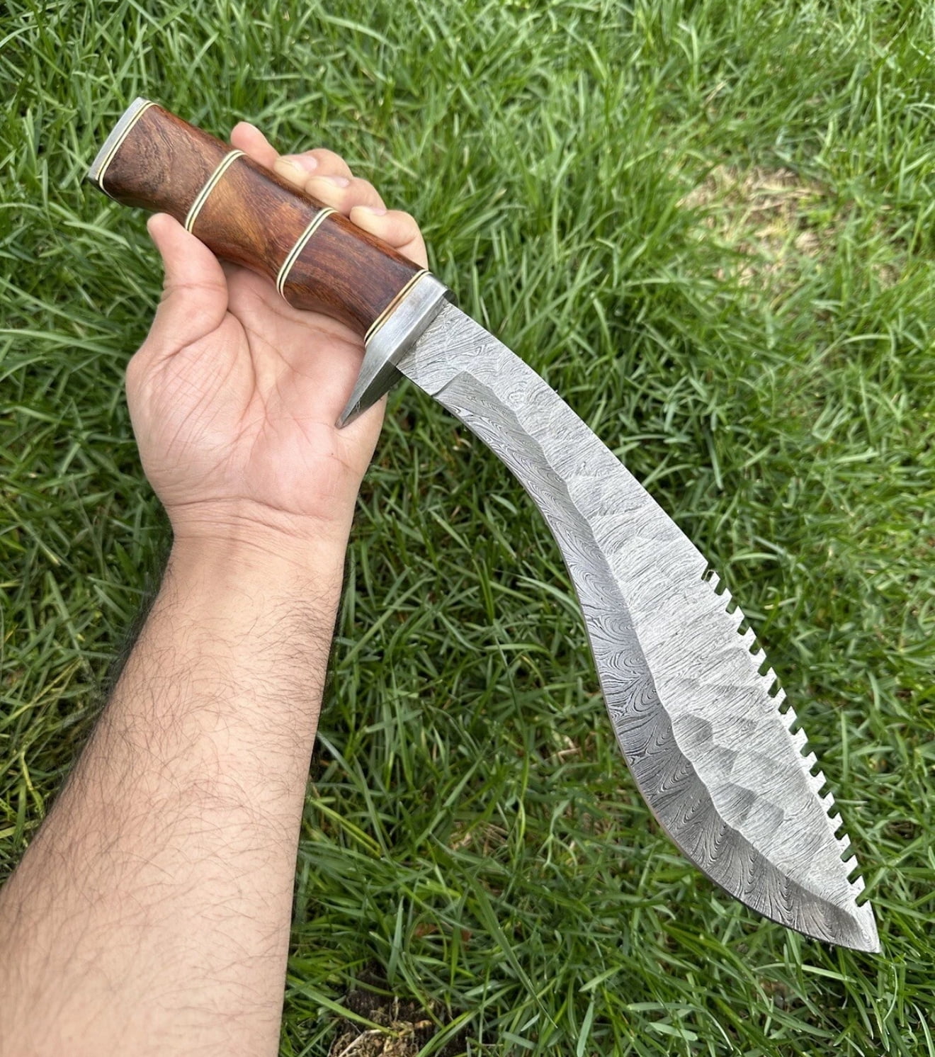 AJSANITY 16" FULL TANG DAMASCUS Fixed Blade BOWIE Hunting SURVIVAL Knife GURKHA KUKRI KNIFE