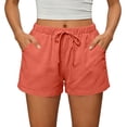thumbnail image 3 of Womens Linen Shorts Lightweight Drawstring Elastic Waist Lounge Shorts Summer Casual Beach Bottom with Pocket, XL, 3 of 6