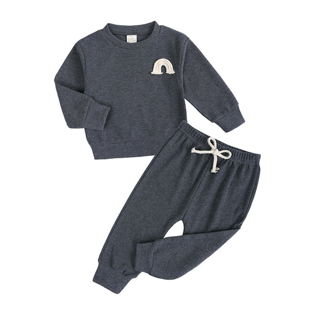 Hiiyo Ensembles pour Garçons Coton Uni Chandail à Col Rond Pantalon Ensembles de Vêtements pour Enfants