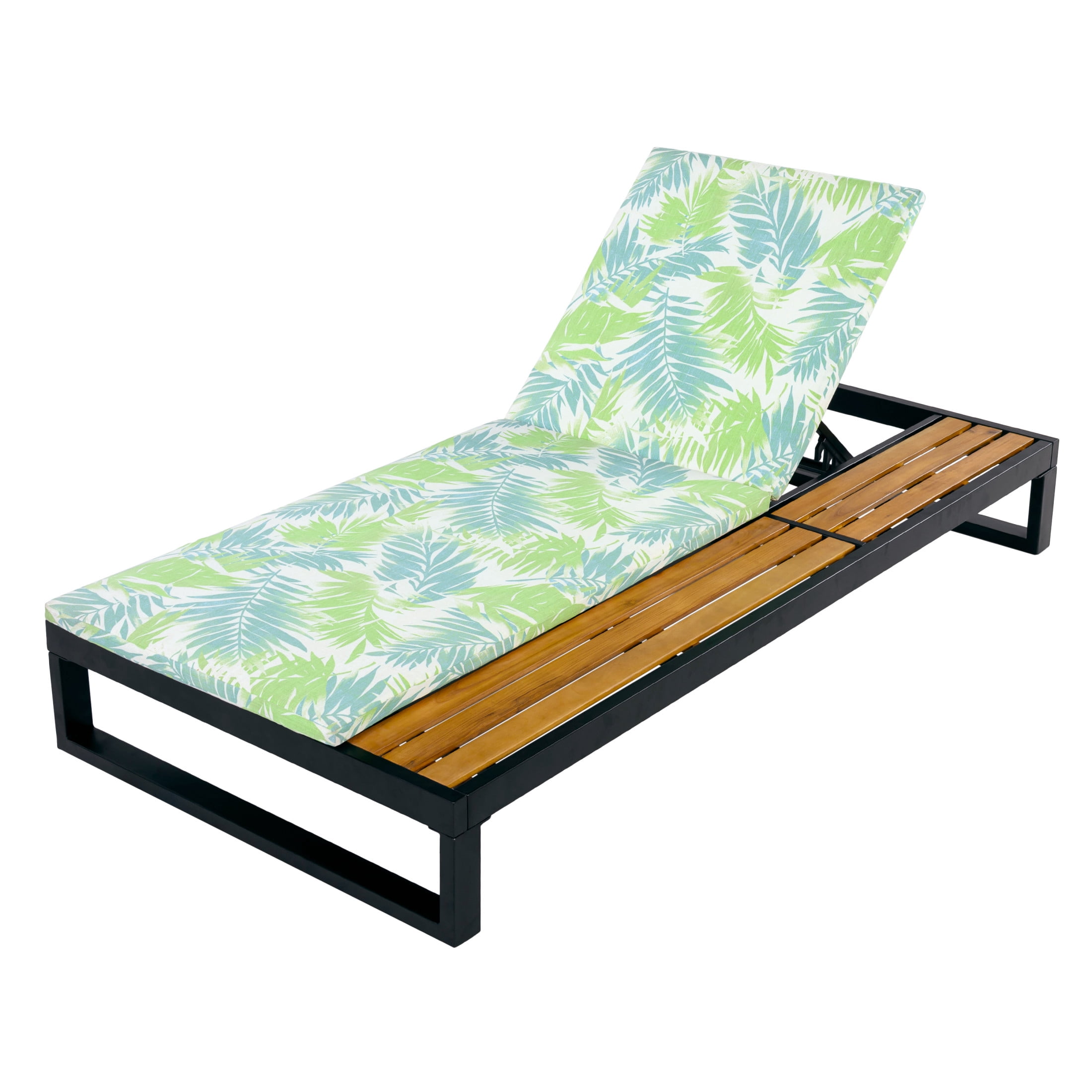 Christopher Knight Home Outdoor Chaise Lounge with 1.57" Cushion, 5-Position Recliner, Black + Green Leaf