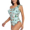 thumbnail image 3 of Yiaed Christmas Winter Animals Print Women One Piece Swimsuits Tummy Control One Shoulder Bathing Suits Pattern Ruffle Swimwear-Small, 3 of 8