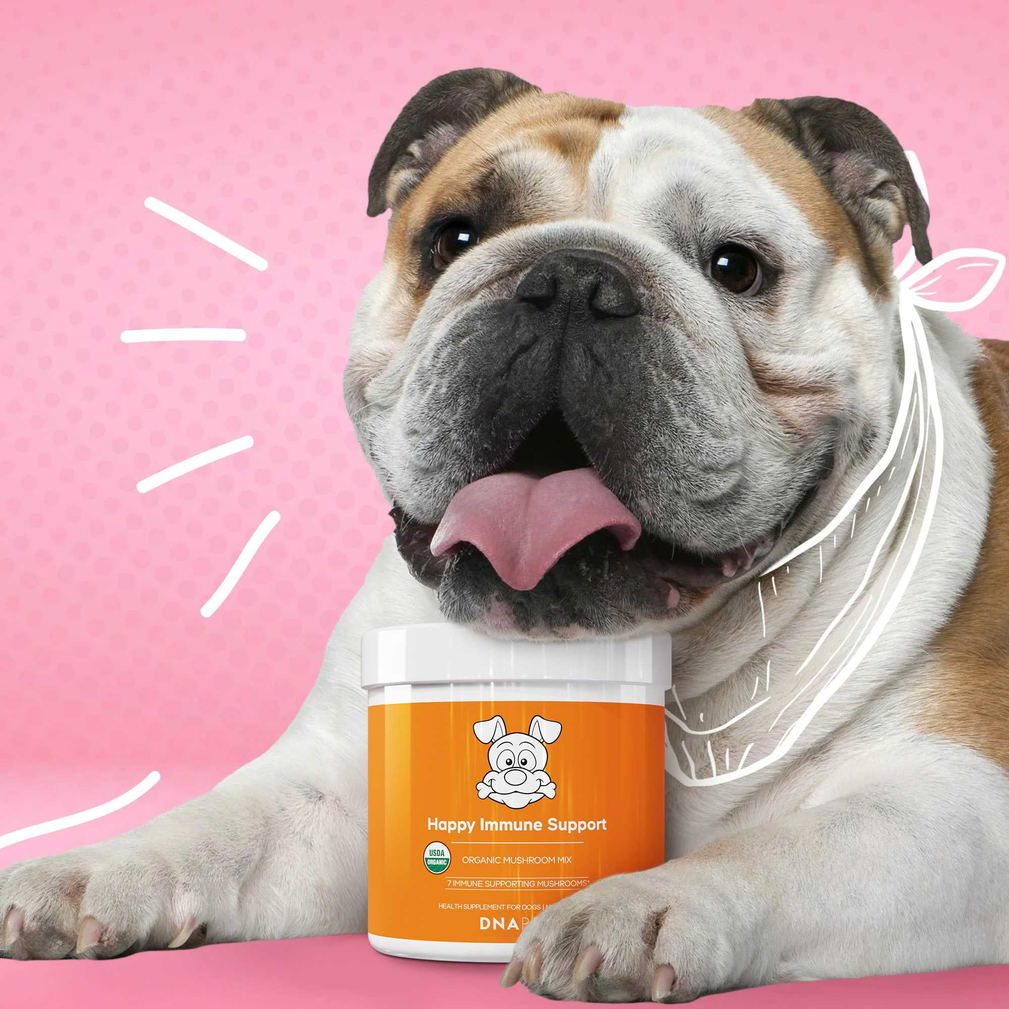 DNA PET Happy Immune Support USDA Certified Organic Mushroom Powder for Dogs, Immune Support Mix, 3.5 oz