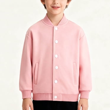 Cethrio Girls Bomber Jackets Size 7-8, Long Sleeve Casual Cotton Running Spring Outerwear Pink