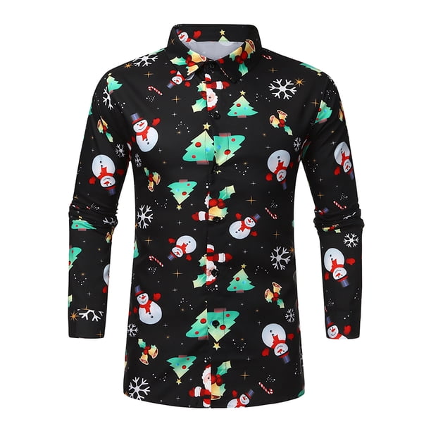 Camisas Navideñas Para Hombre Otoño Invierno Moda Casual Manga Larga Top Odeerbi ODB207284
