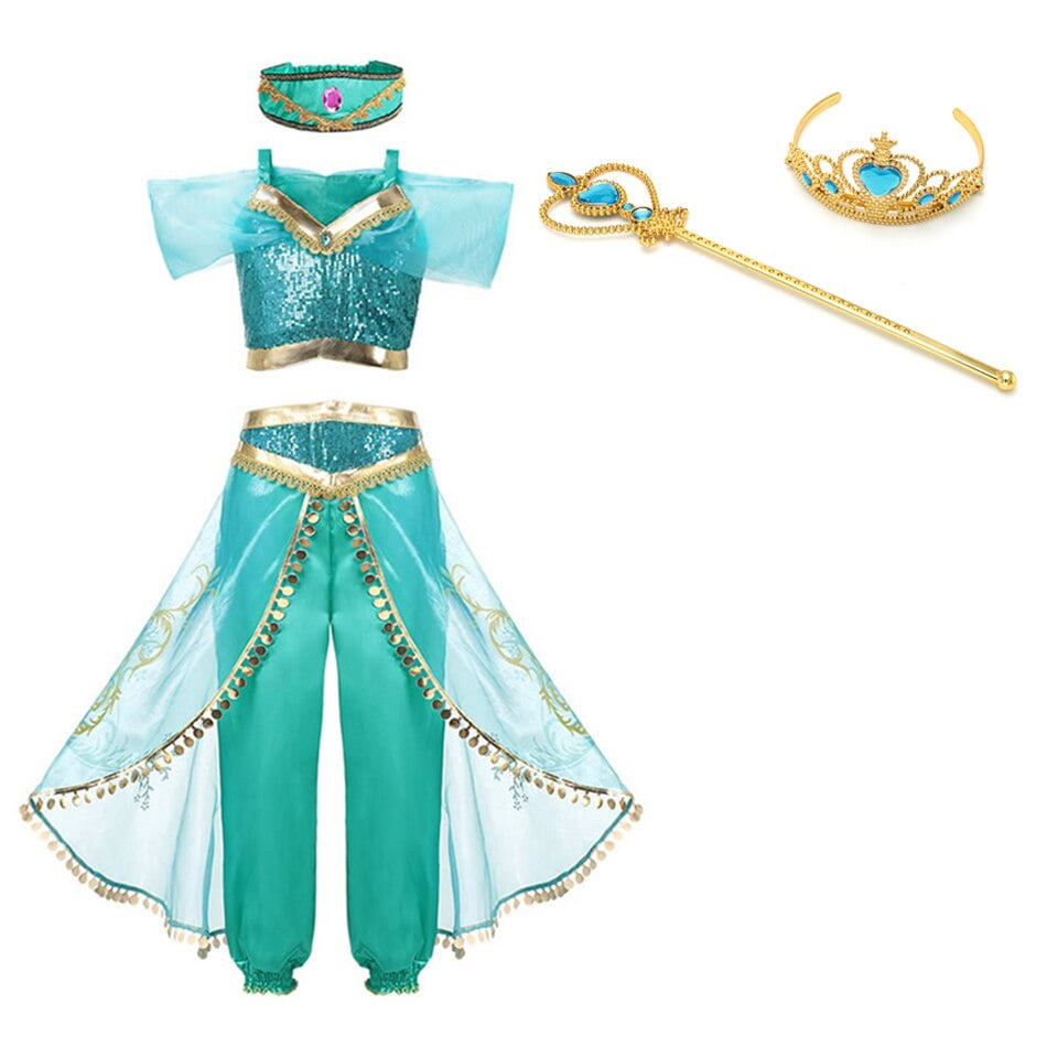 Disney-Robe Princesse Jasmine en Dentelle pour Bébé Fille, Aladdin, Lampe  Magique, Vêtements de Carnaval, Costume de Cosplay Éducatif, ixd'Halloween