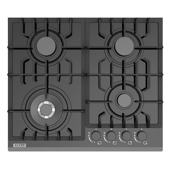 Empava 24 Inch Gas Cooktop Professional 4 Italy Sabaf Burners Stove Top Certified with Thermocouple Protection in Black Tempered Glass