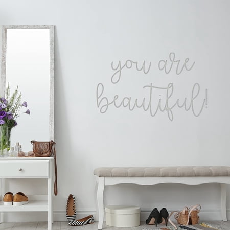 VWAQ You are Beautiful Wall Decal Inspirational Girls Room Decor - 15 H X 22 W SILVER