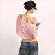 thumbnail image 5 of Suéteres de Cuello en V para Mujer, Informales, de Larga de Murciélago, Holgados, con Hombros Descubiertos, de Punto, para Cubrirse. Rosa M, 5 of 10