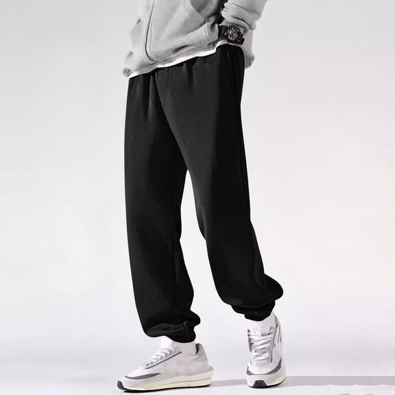 Men Sweatpants Solid Open Bottom Athletic Pantss With Drawstring Casual Pull On Sport Pants With Pocket Black L