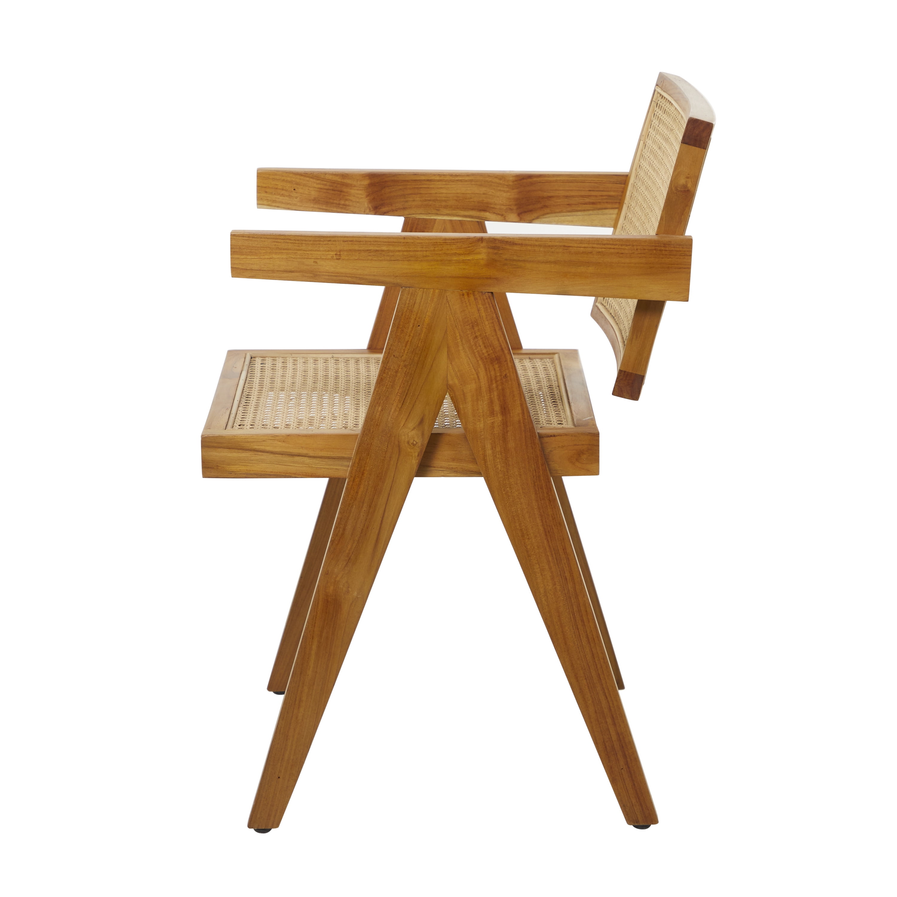 DecMode Teak Wood Woven Lounge Chair with Armrests, Brown