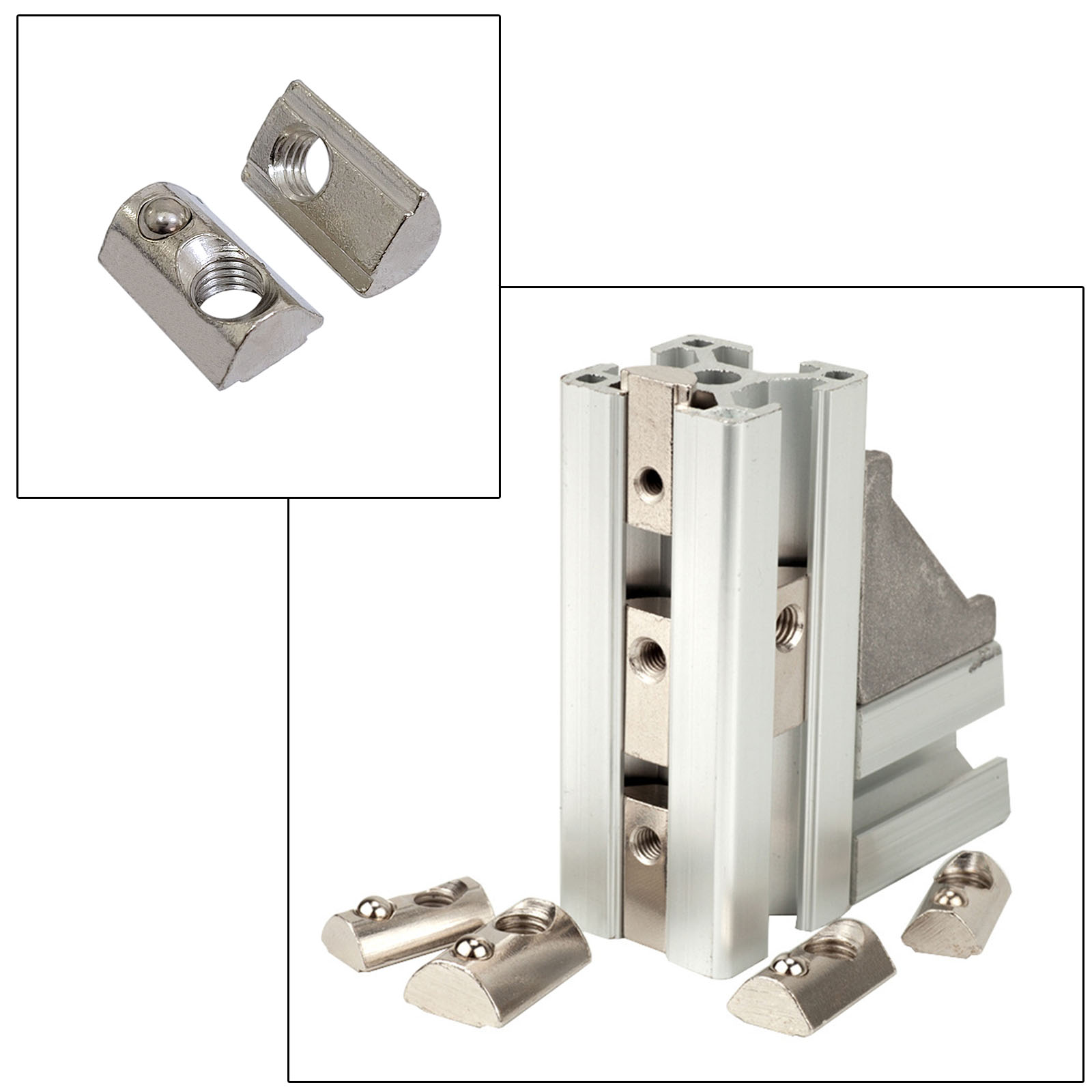 100PCS Roll-in Spring M8 T-Nuts Carbon Steel Profile T-Slot Nuts Ball Nut 8 fit for European Standard 4040 and 4080 Series Aluminum Profiles 8 mm Grooves