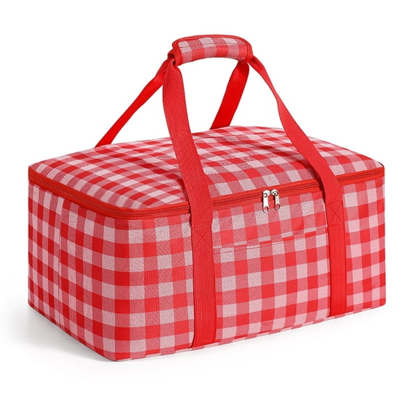Picnic Basket Bags Beach Bag Reusable with Zippered top-for Picnic Accessories, Outdoor(18.8x11x8.2 in),Red
