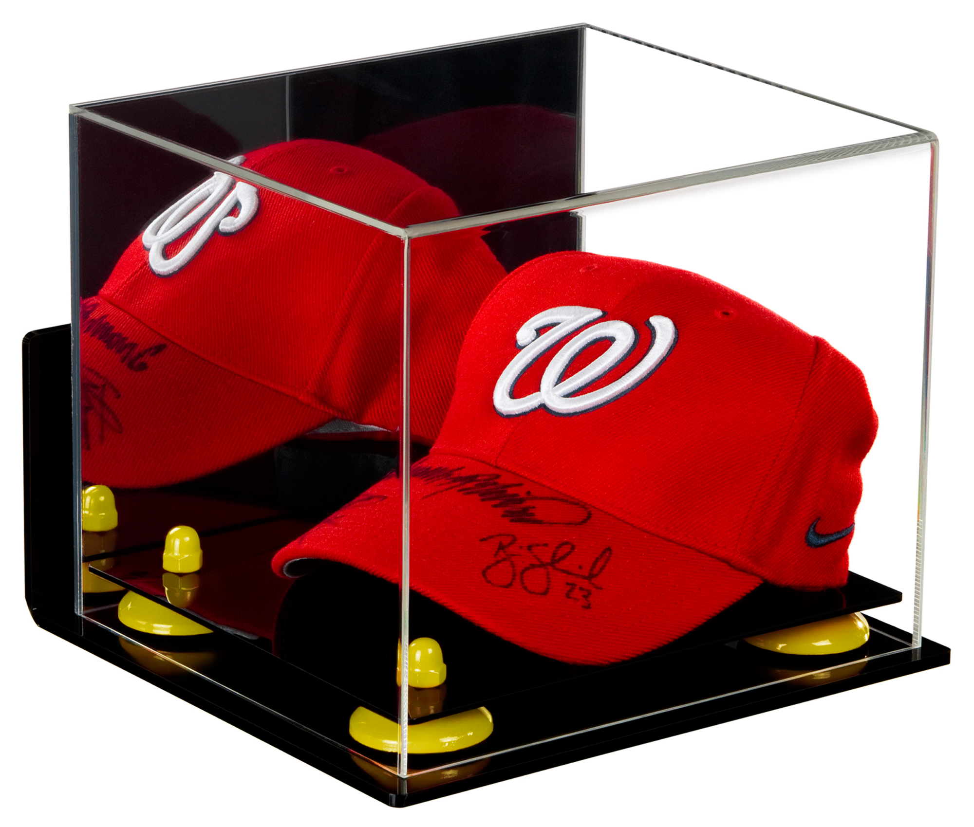 Acrylic Baseball Cap Display Case with Mirror, Wall Mount and Yellow