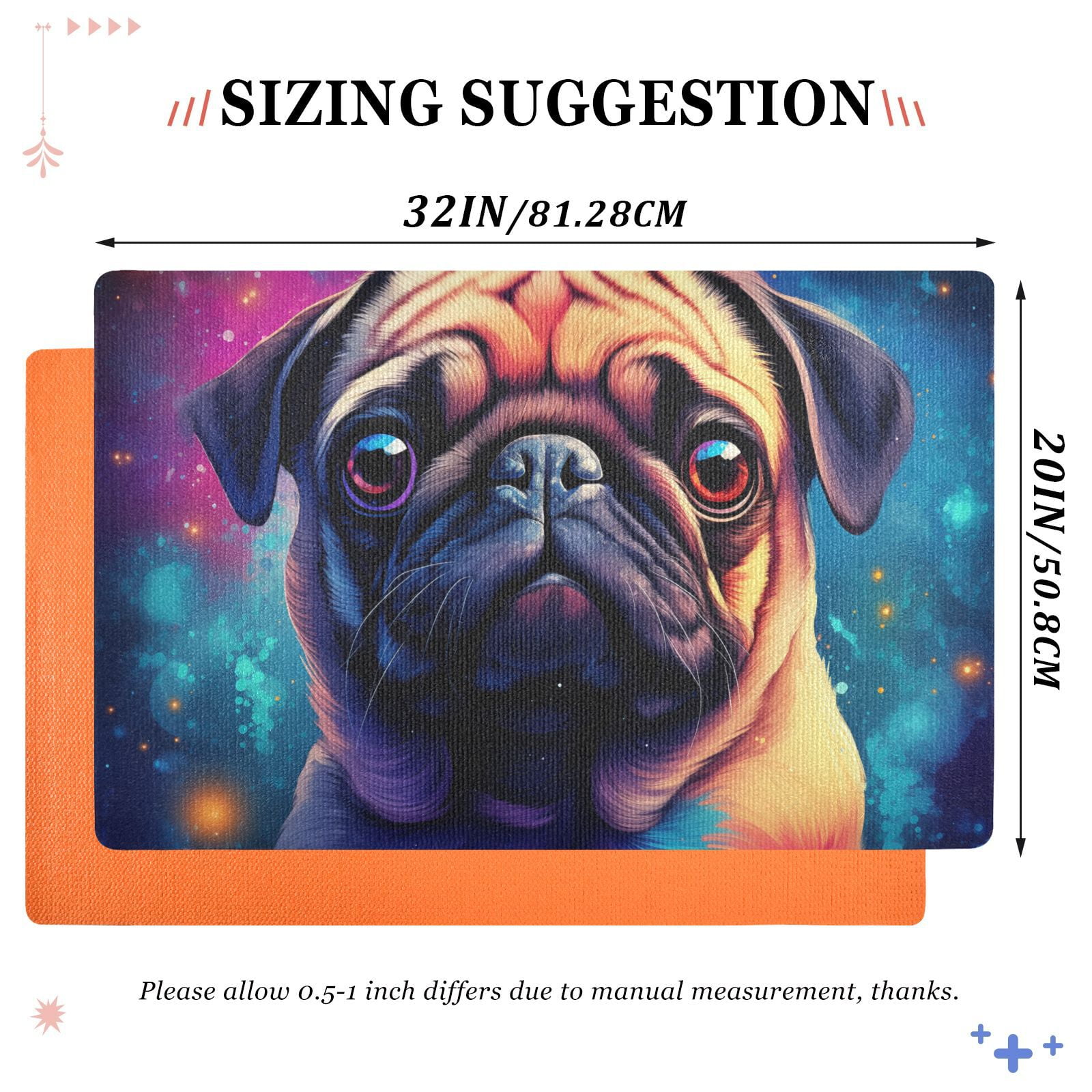 JSTEL Cute Pug Dog Galaxy Front Door Mat Outside Entrance 32x20 Inch Doormat for Outdoor Indoor Washable Non Slip Floor Mats