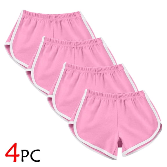 WIZUTIZ Womens Running Shorts Plus Size Casual Slimming Swim Dolphin Shorts Pack of 4 Stretch Elastic Mid Rise Slit Swimsuit Solid Swimwear for Teen Girls Work Pink