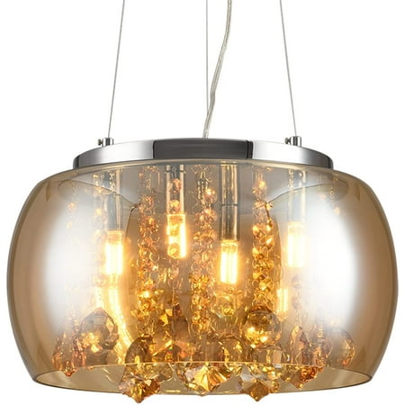 

DTLYH Glass Drum Pendant Light Fixture Chandelier Modern Glam LED lamp Droplight Adjustable Height 15.75 Diameter (Amber 4 Lights)