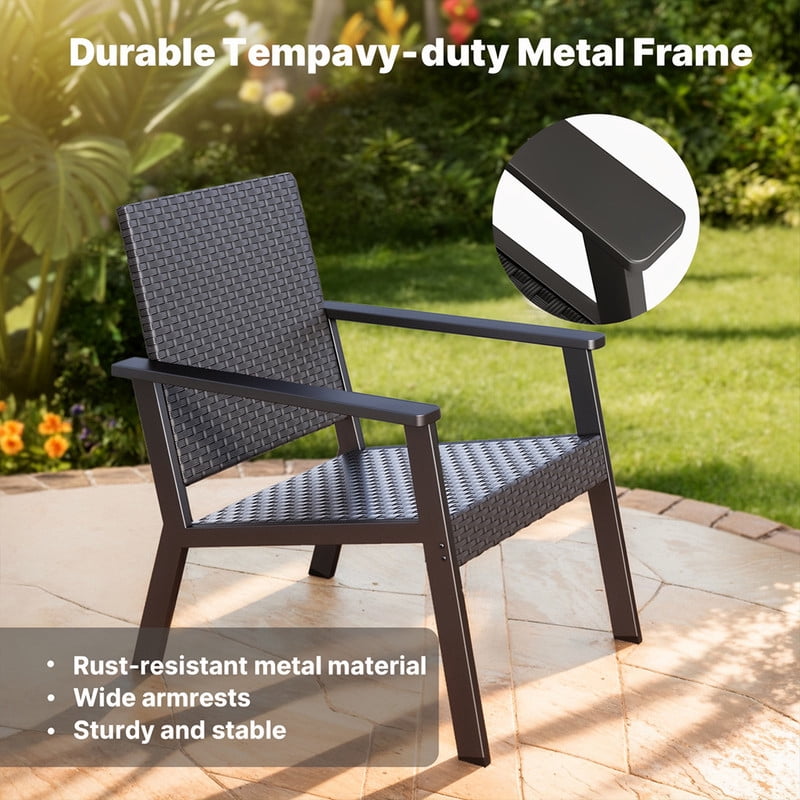 3-Piece Wicker Outdoor Patio Furniture Set with Glass Table, Ergonomic Chairs for Balcony, Porch, Garden & Poolside, Beige