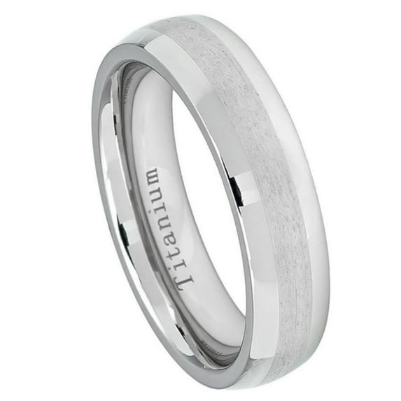 6mm White IP Plated Titanium Ring High Polished with Brushed Center Wedding Band Ring For Men Or Ladies