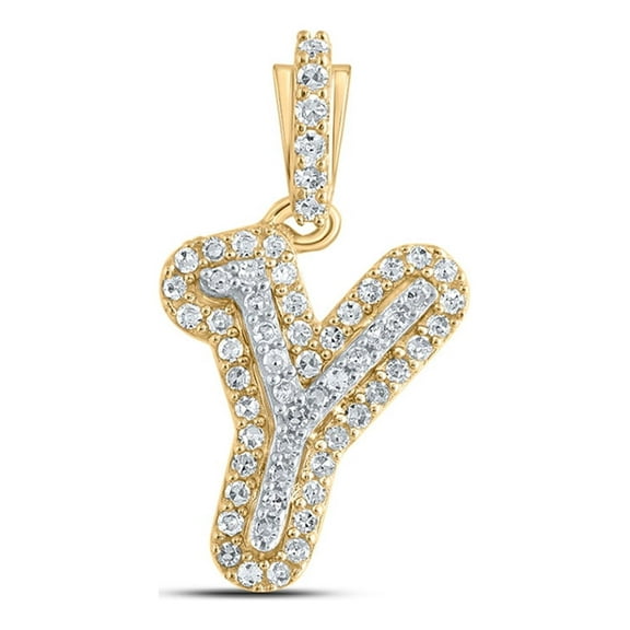 10kt Yellow Gold Mens Round Diamond Y Initial Letter Pendant 1/6 Cttw