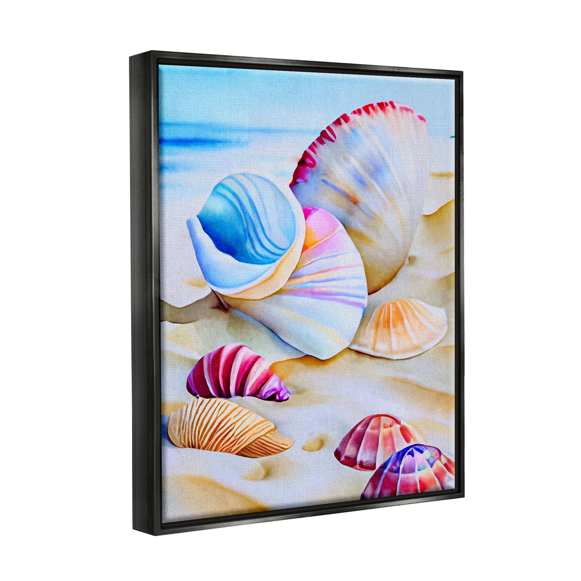 Stupell Industries Vibrant Seashells on Beach Nature Painting Black Floater Framed Art Print Wall Art, 25 x 31
