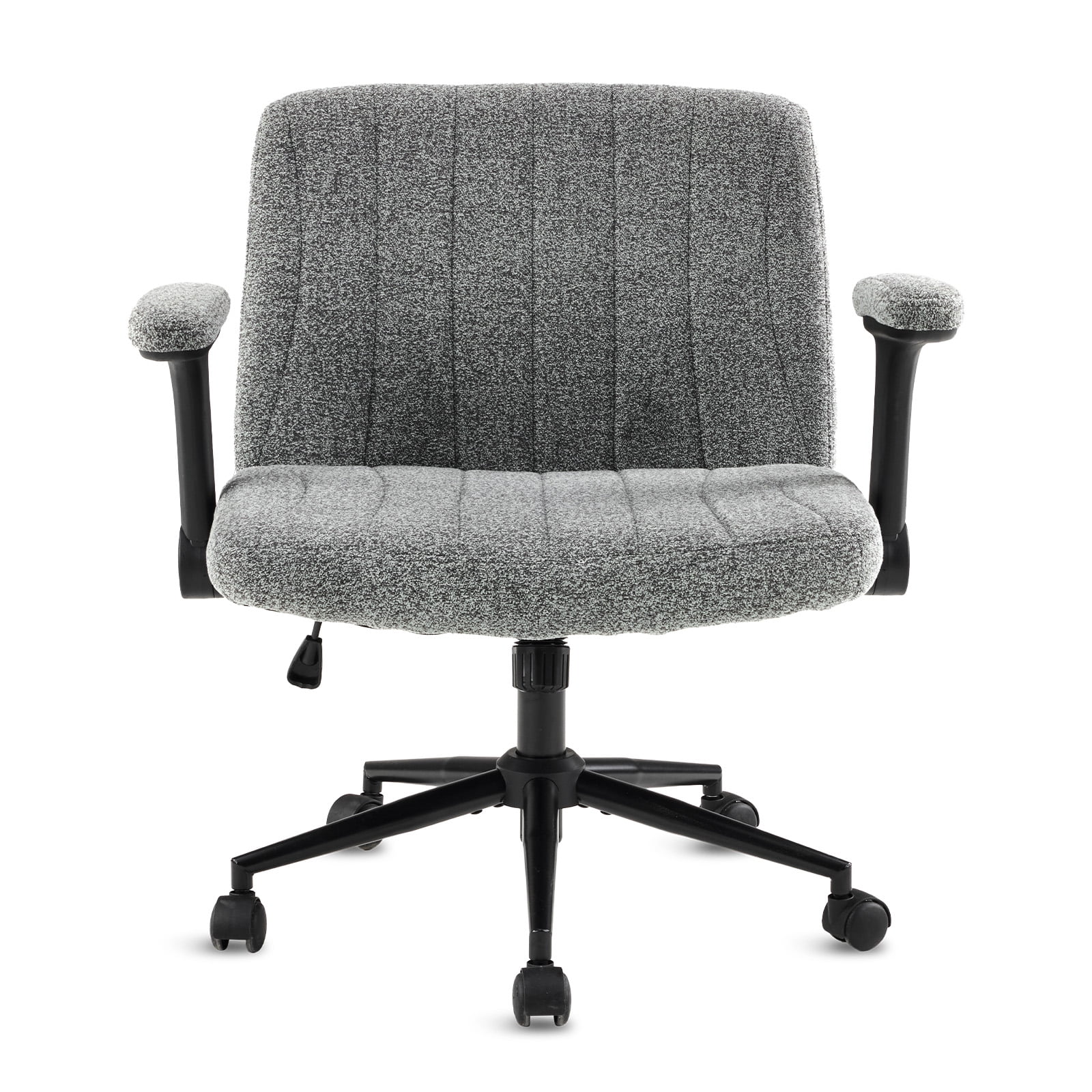 Ktaxon Office Chair with Chenille Fleece Upholstery, Flip-Top Armrest Desk Chair on Metal Star Base, Adjustable Height & Quiet Casters for Home Study Gray