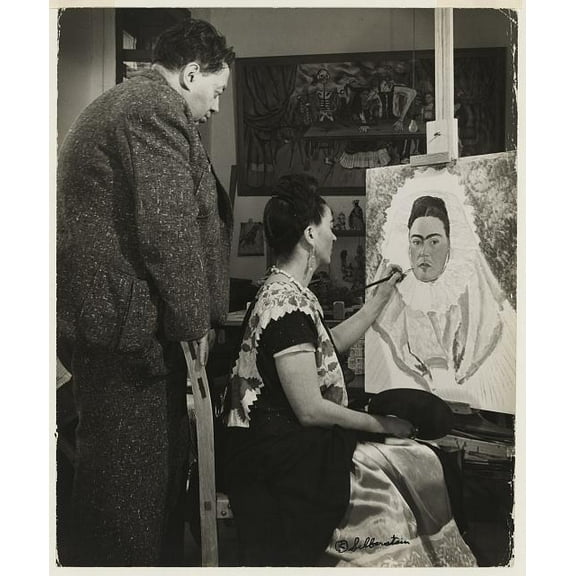 8x12 Photo-Diego Rovera,Rivera watching wife,Frida Kahlo,work,self,paint,Mexico City,1940