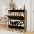 thumbnail image 3 of Kadyn Large Farmhouse Shoe Cabinet with 2 Flip Up Drawers, 31.5" Shoe Storage Cabinet with Adjustable Shelves & Anti-Tip Device, Entryway Hallway Organizer for Living Room Home, Walnut, 3 of 17