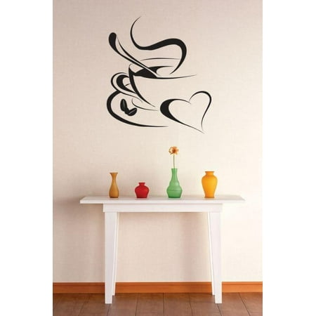 Do It Yourself Wall Decal Sticker Coffee Cup Heart Design Kitchen Stylish Mural 20×30