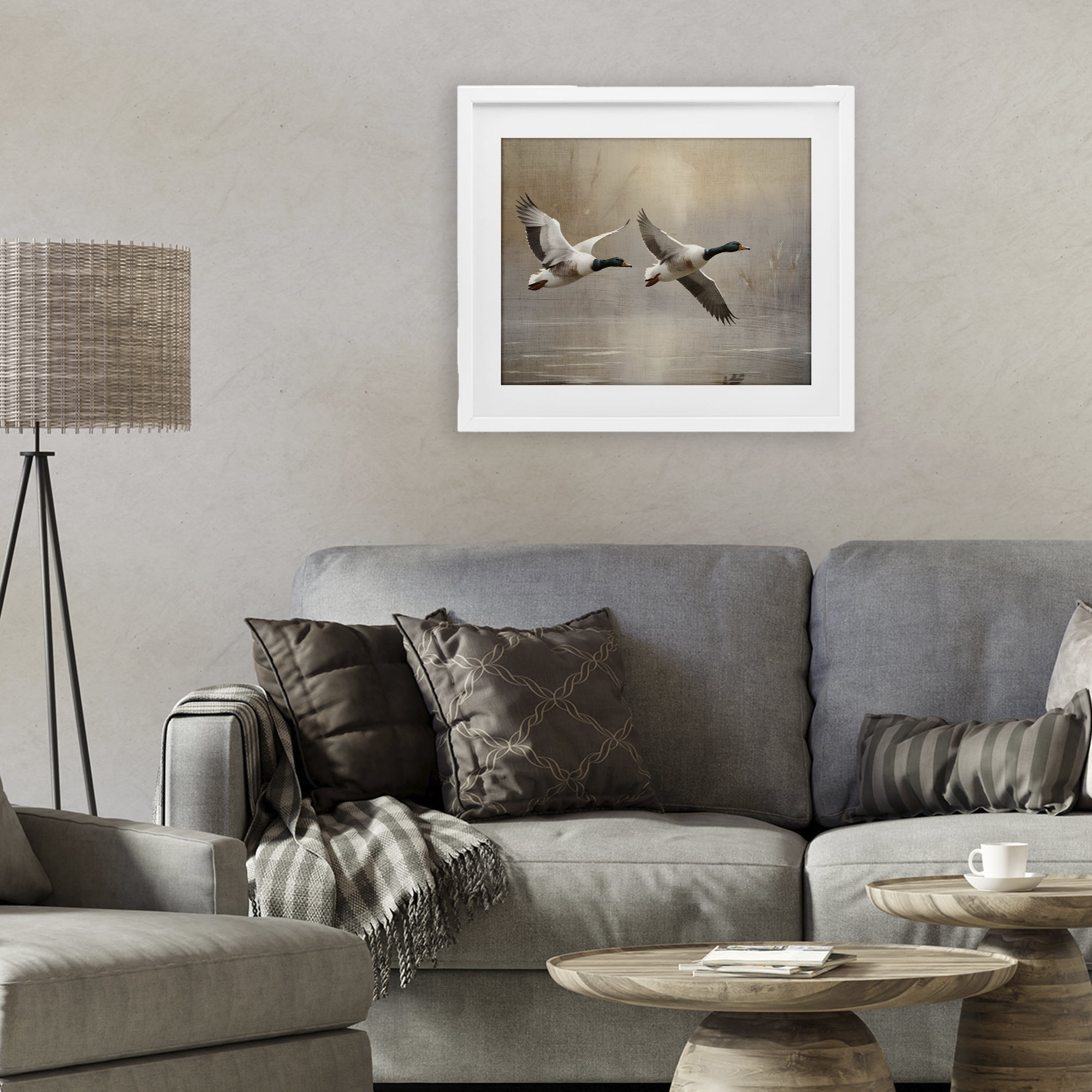 Stupell Industries Mallard Ducks over Pond White Framed Print Under Glass, design by Susan Arnot