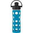 thumbnail image 1 of Lifefactory Botella de agua de vidrio de 16 onzas con tapa abatible activa y funda protectora de silicona Teal Lake, 1 of 5
