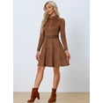 thumbnail image 3 of DARING DIVA Faux Suede Stand Collar Zip Up Belted Dress M Dark Brown, 3 of 6
