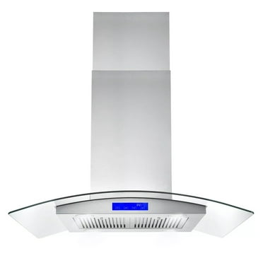 Tieasy 36 inch Island Mount Range Hood 900CFM 4 LED Lights with Glass LCD Touch Control