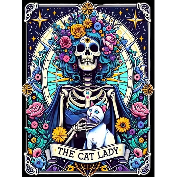 BYGFHLYW Diamond Art Painting Kits for Adults,Skeleton Cat 5D Diamond Painting Dots Art Kits for Adults Beginner, DIY Full Round Gem Crystal Art Paint by Diamond, Home Wall Decor 12x 16 in