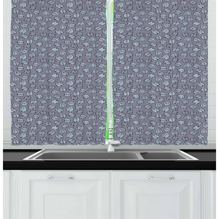 Ladybug Curtains 2 Panels Set, Floral Ornamental Bugs Best of Luck Insects of Nature with Leaf Patterns, Window Drapes for Living Room Bedroom, 55W X 39L Inches, Purple Grey Pale Blue, by