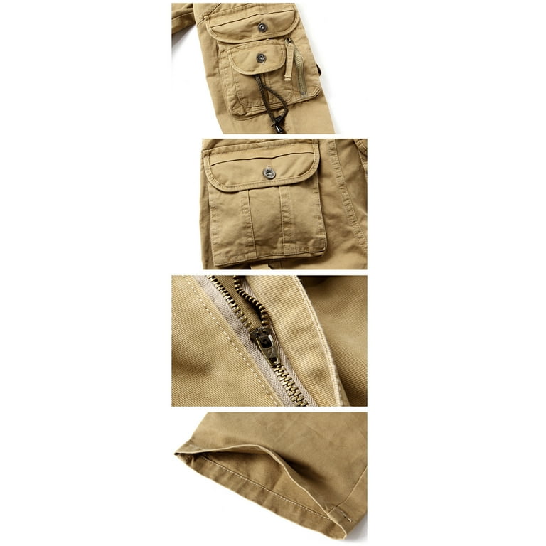 Khaki Men's Outdoor Fashion Casual Large Multi Pocket Loose Tooling  Wearable Elastic Mountaineering Trousers Outdoors Plus Size Cargo Pants  ,Khaki,XL 
