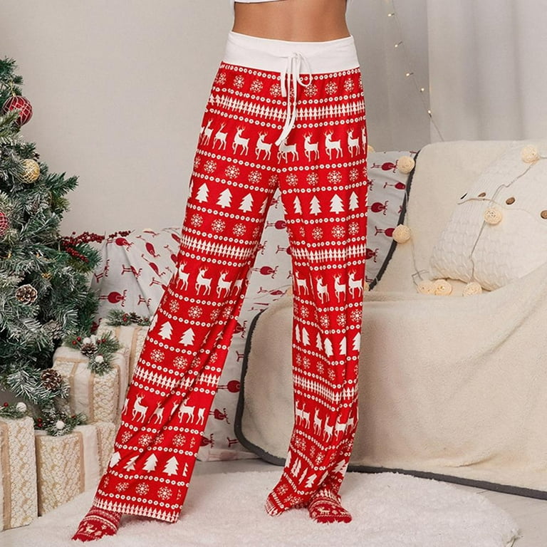 Women's Comfy Drawstring Stretch Floral Print Long Wide Leg Lounge Pants  Christmas Printed Pajama Sleeping Pants Home Wear PLUS Size:S,M,L,XL,2XL,3XL