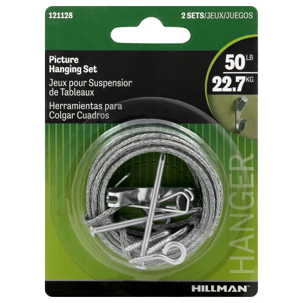 HILLMAN AnchorWire 5 lb PICTURE HANGING SET Braided Steel Wire Hanger 5pk 121123