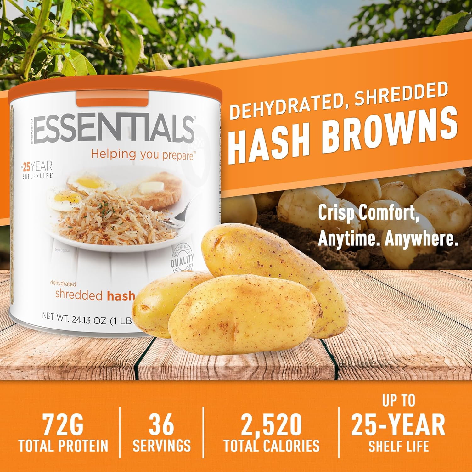 Emergency Essentials® Freeze-Dried Hash Browns – #10 Can, Long Shelf Life Breakfast Potatoes, 36 Servings, Lightweight & Shelf-Stable